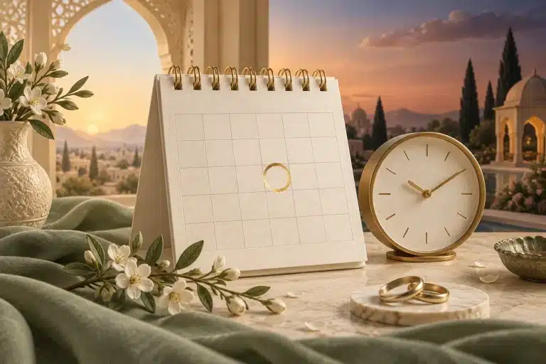 تصویر مفهومی تقویم و ساعت برای انتخاب زمان عقد
