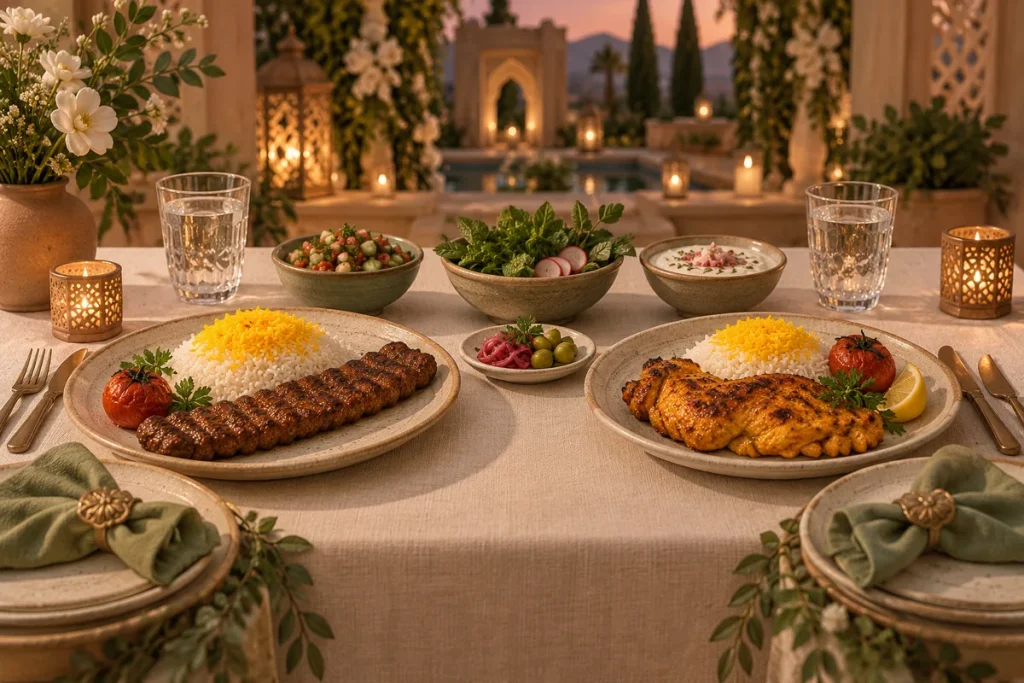 تصویر مفهومی دو غذای اصلی و مخلفات